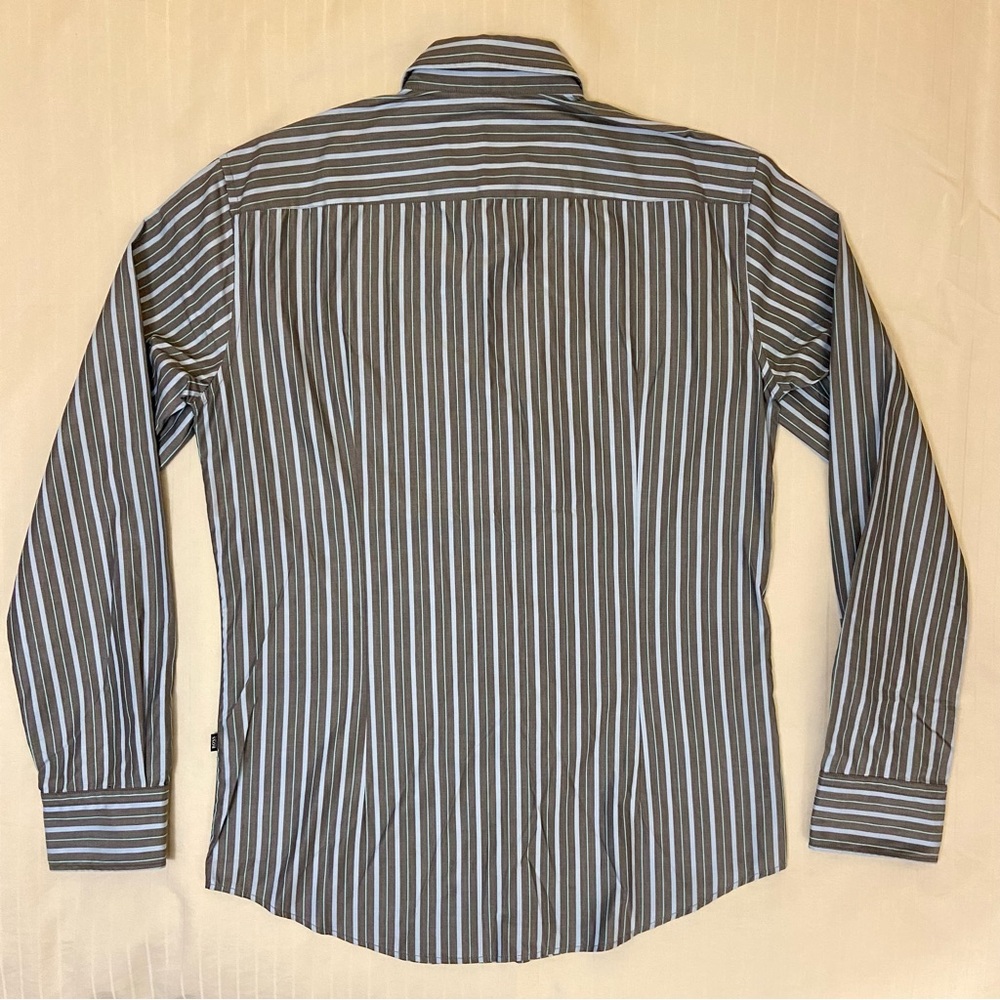 HUGO BOSS slim fit long-sleeve gray/blue/teal striped collared dress shirt sz M - Picture 7 of 11